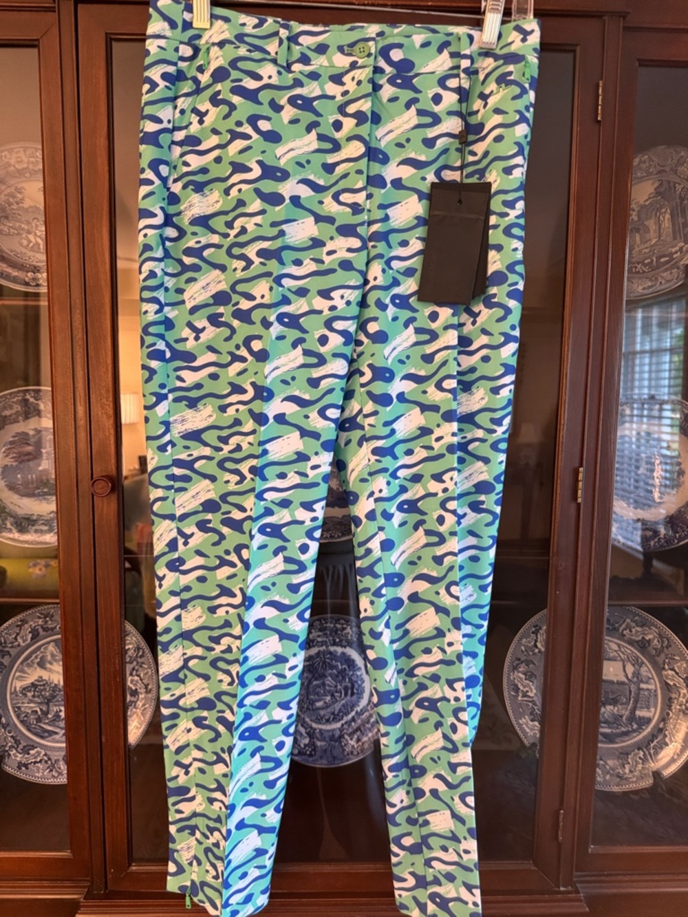 J.Lindeberg Blue & Green Patterned Stretch Golf Pants